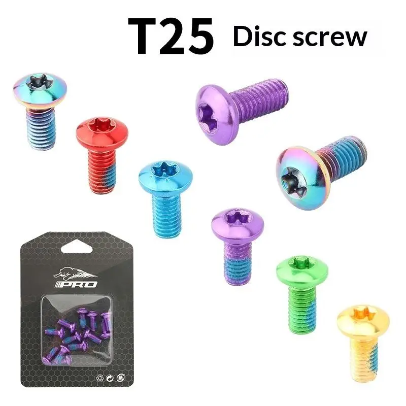 

12 Pcs Bicycle Disc Brake Rotor T25 Plating Screws Steel Alloy For Road Bike 6-Bolt Plate