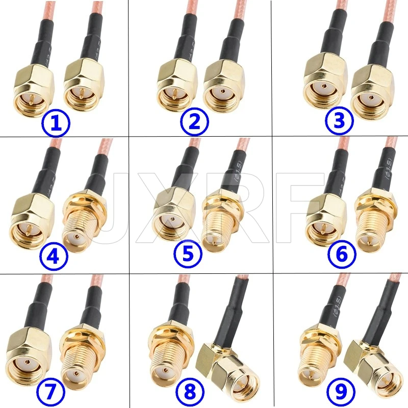 Factory sales RF Coaxial cable SMA to SMA connector SMA male to RP-SMA male Jack RG316 Pigtail cable 15cm