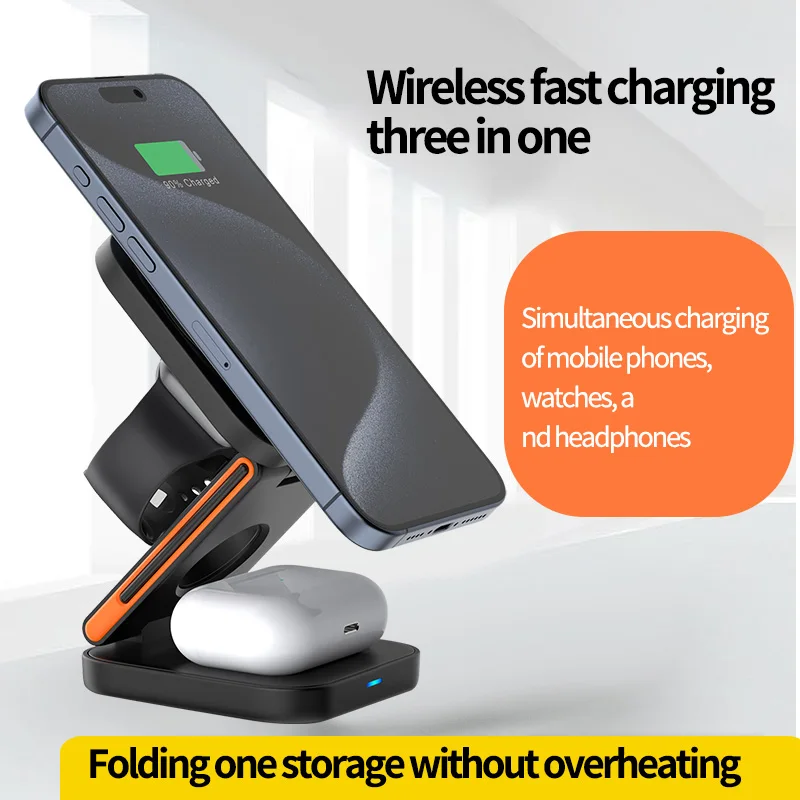 

30W 3 in 1 Foldable Charging Station Fast Magnetic Wireless Charger Stand for iPhone 15 14 13 12 Apple Watch 8 7 6 Airpods Pro