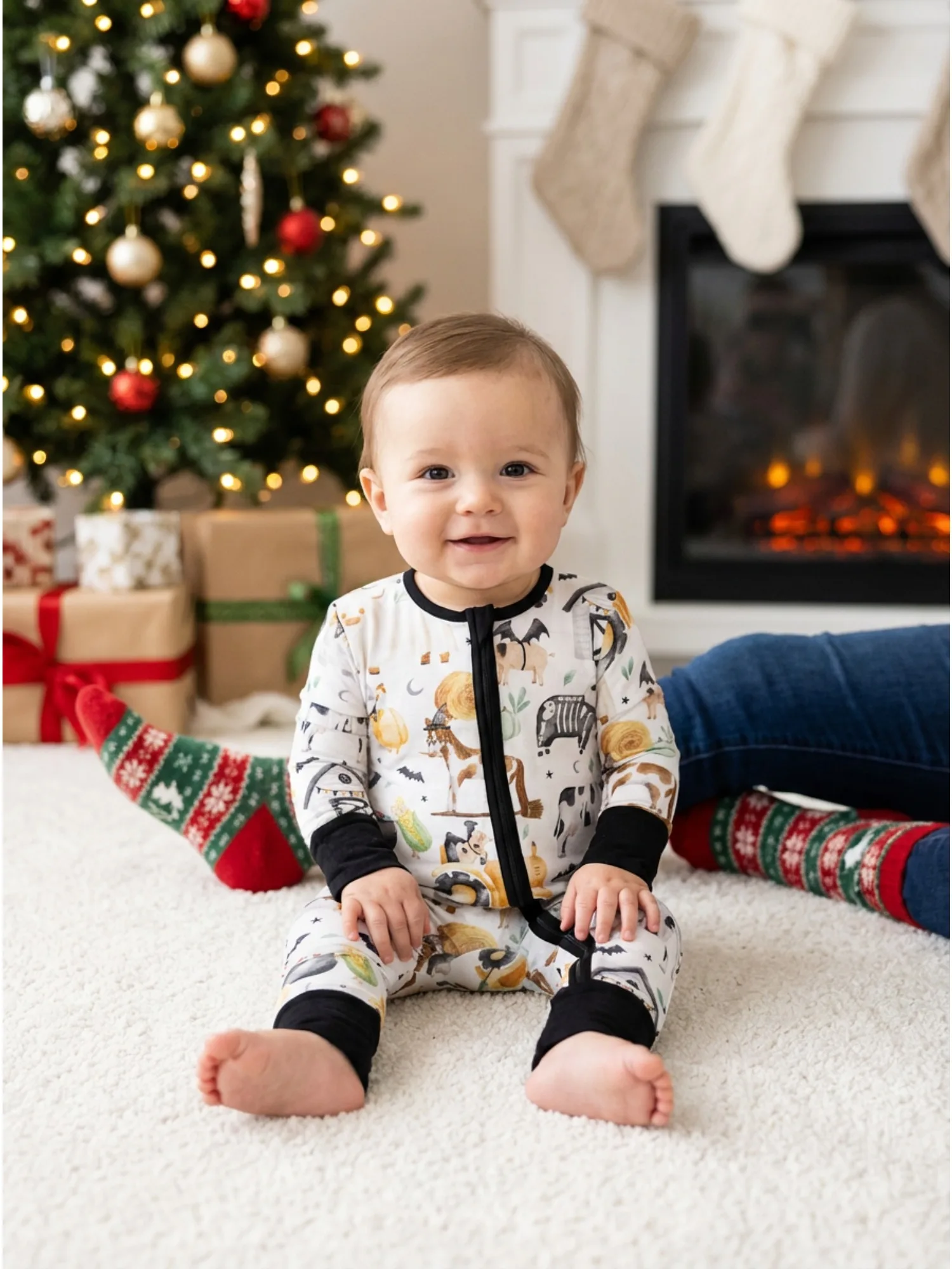 

POSHTOT Halloween Farm Bamboo Fiber Baby Long Sleeve. Baby Pajamas Two-way Zipper 0-2 Years Romper. Baby Jumpsuit.