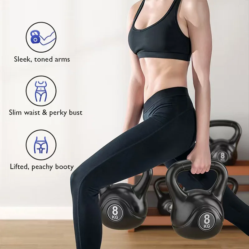 Gym Strength Training Custom Different Weight 16KG 20KG 24KG LBS Black Sand Filled Plastic Cement Kettlebell Factory Price