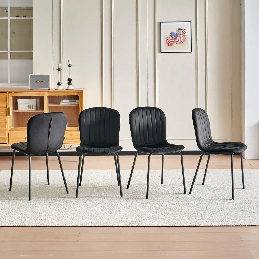 

Комплект из 4 бархатных обеденных стульев, современные кухонные стулья с металлическими ножками, компактные обеденные стулья без подлокотников для столовой и гостиной