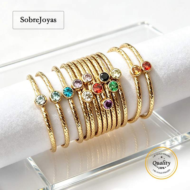 14K Gold Filled Sparkle Stacking Ring Minimalist Boho Gold Jewelry 2mm 3A CZ Knuckle Ring for Women Gold Accessories