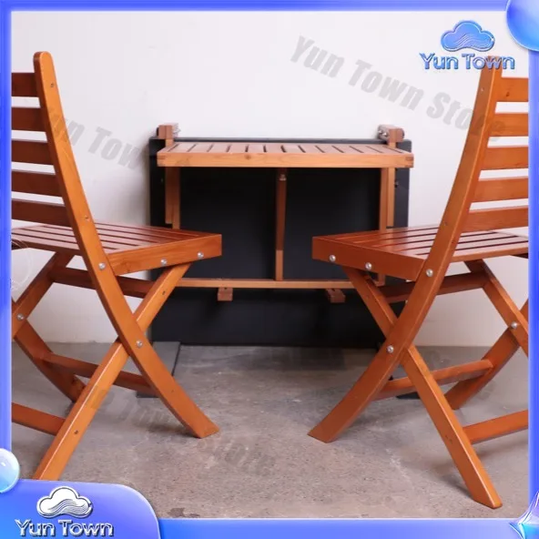 Modern Minimalist Outdoor Folding Table and Chairs Set for Home Garden Bar Tea Shop Made of Cedar Wood 3 Piece Furniture Set