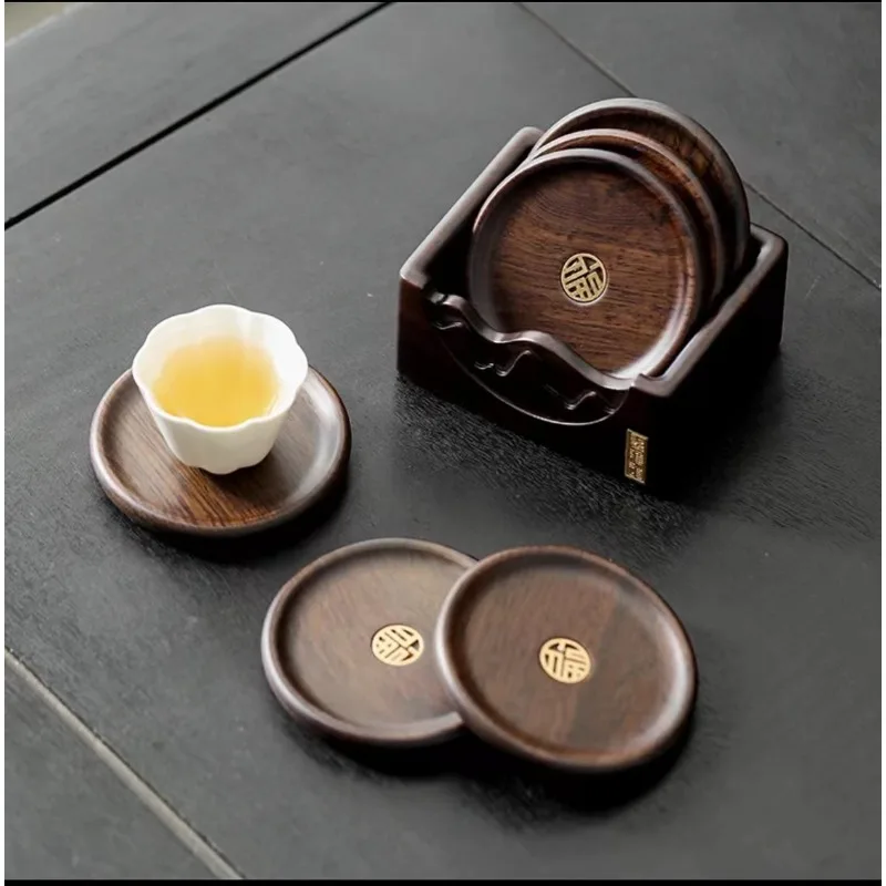 

Tea cup holder made of high-end solid wood and retro insulation for home use, with a light luxury and simple wooden design