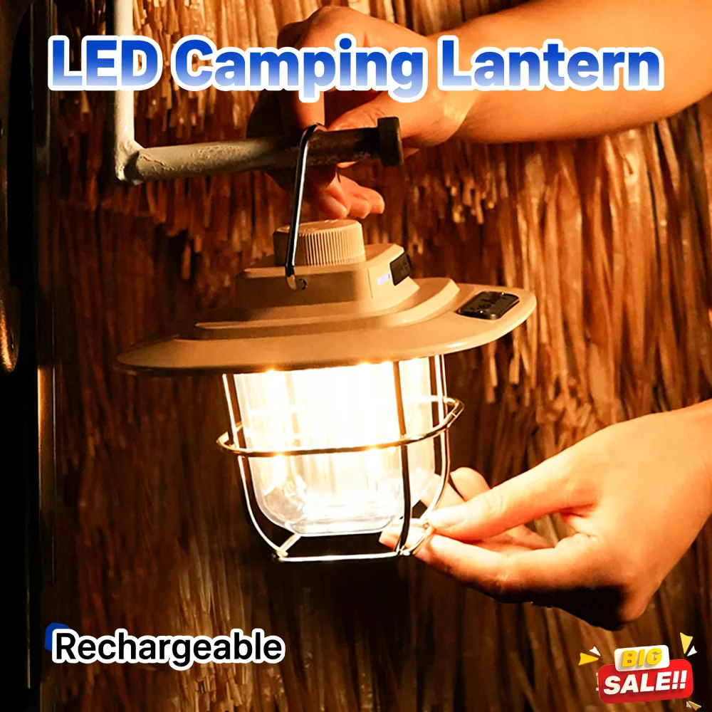 

Светодиодный кемпинговый фонарь в винтажном стиле, портативная подвесная лампа для палатки, с плавной регулировкой яркости, водонепроницаемый IPX4, перезаряжаемый, для активного отдыха, походов и кемпинга
