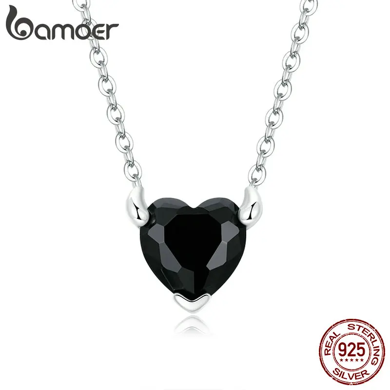 Bamoer 100% 925 Sterling Silver Pavé Sparkling CZ Devil Heart Necklace Versatile Fine Jewelry for Women Holiday & Birthday Gifts