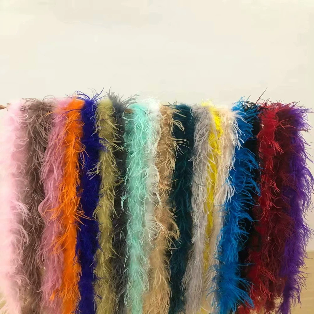 28 Colors Ostrich Feather Boa Dyed Natural Ostrich Feather Scarf for Wedding Costume Clothing Decoration Ribbon 1 Ply Thickness