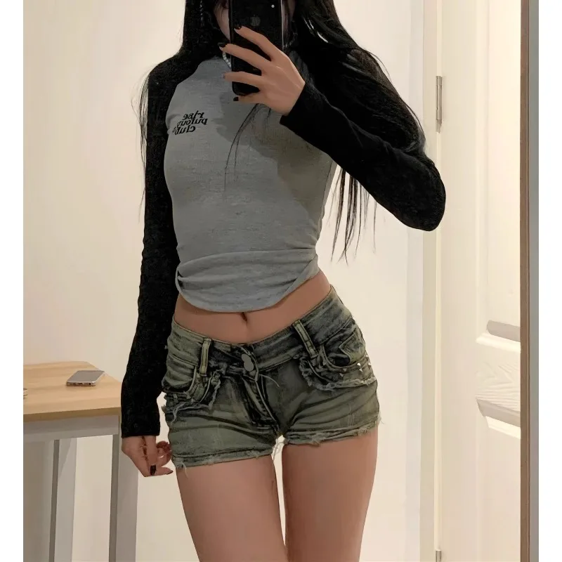 

Y2k Shorts Denim Shorts Women Summer Stretch Bodycon Wide Leg Hot Pants American Style Spikes New