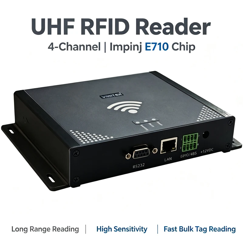 4 Channel UHF RFID Reader Impinj E710 Chip Long Distance Multi-tag Anti-collision RFID Reader Support 4 Antennas, Free SDK For W