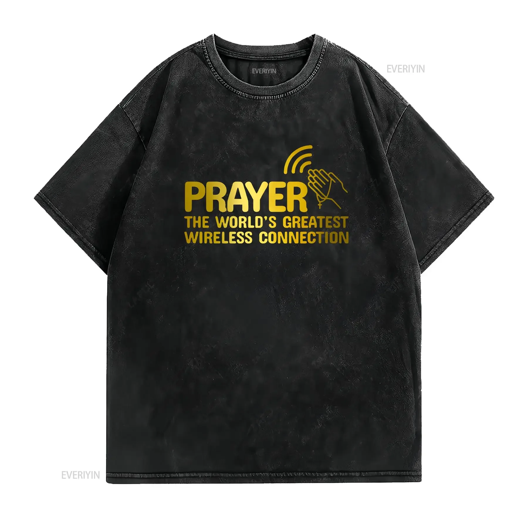 Prayer The Worlds Greatest Wireless Connection Christian Vintage Men's T Shirt vintage Washed Casual streetwear Stylish
