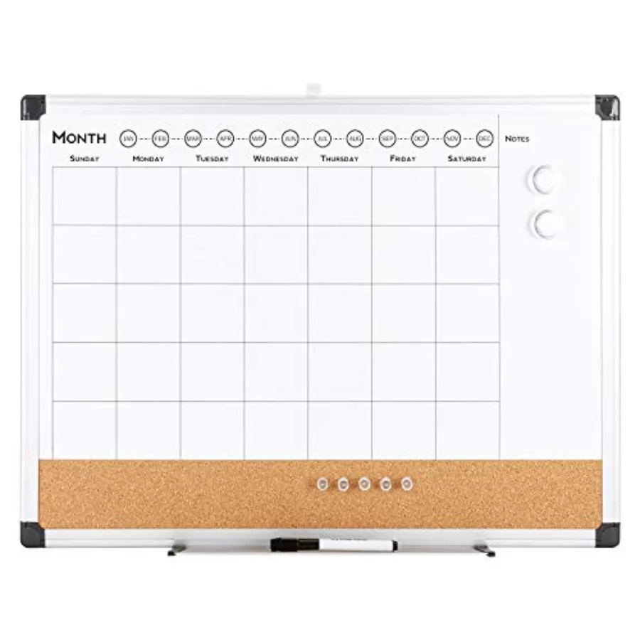 

Monthly Calendar Whiteboard Dry Erase Cork Board Combo Planning Board Silver Aluminium Frame