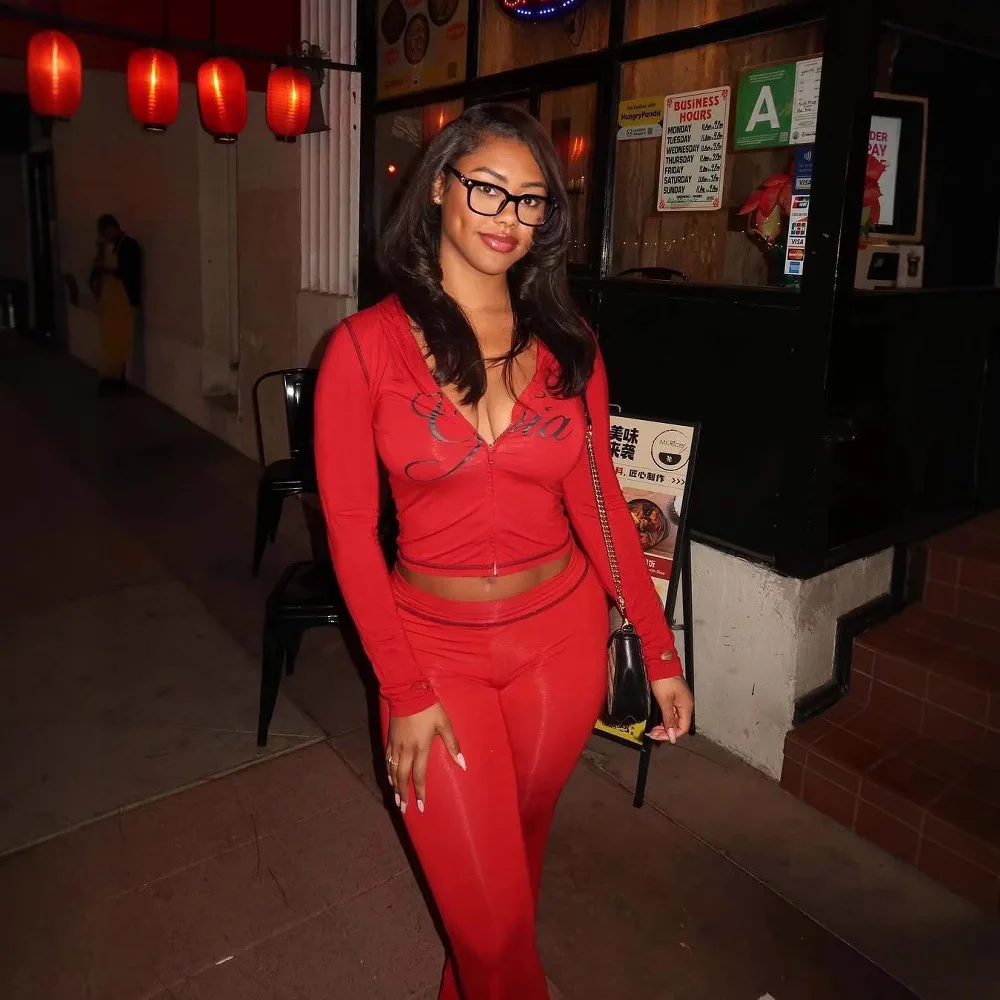 Femme vêtements 2 pièces ensemble 2026 nouvelle mode Ins Style couleur unie femmes Sexy col ouvert deux pièces à manches longues costume survêtement