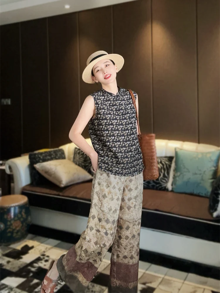 

Женские льняные брюки с высокой талией, широкими штанинами, свободного кроя, комфортные, легкие, винтажные, прямого кроя, длинные, Y5087, с принтом, повседневные...