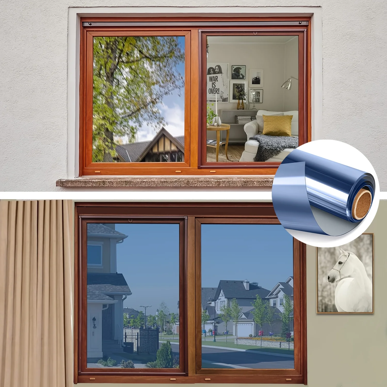 Privacy Window Film Self Adhesive Heat Insulation Solar Control UV Block No Bubble No Peeling for Home Office Glass