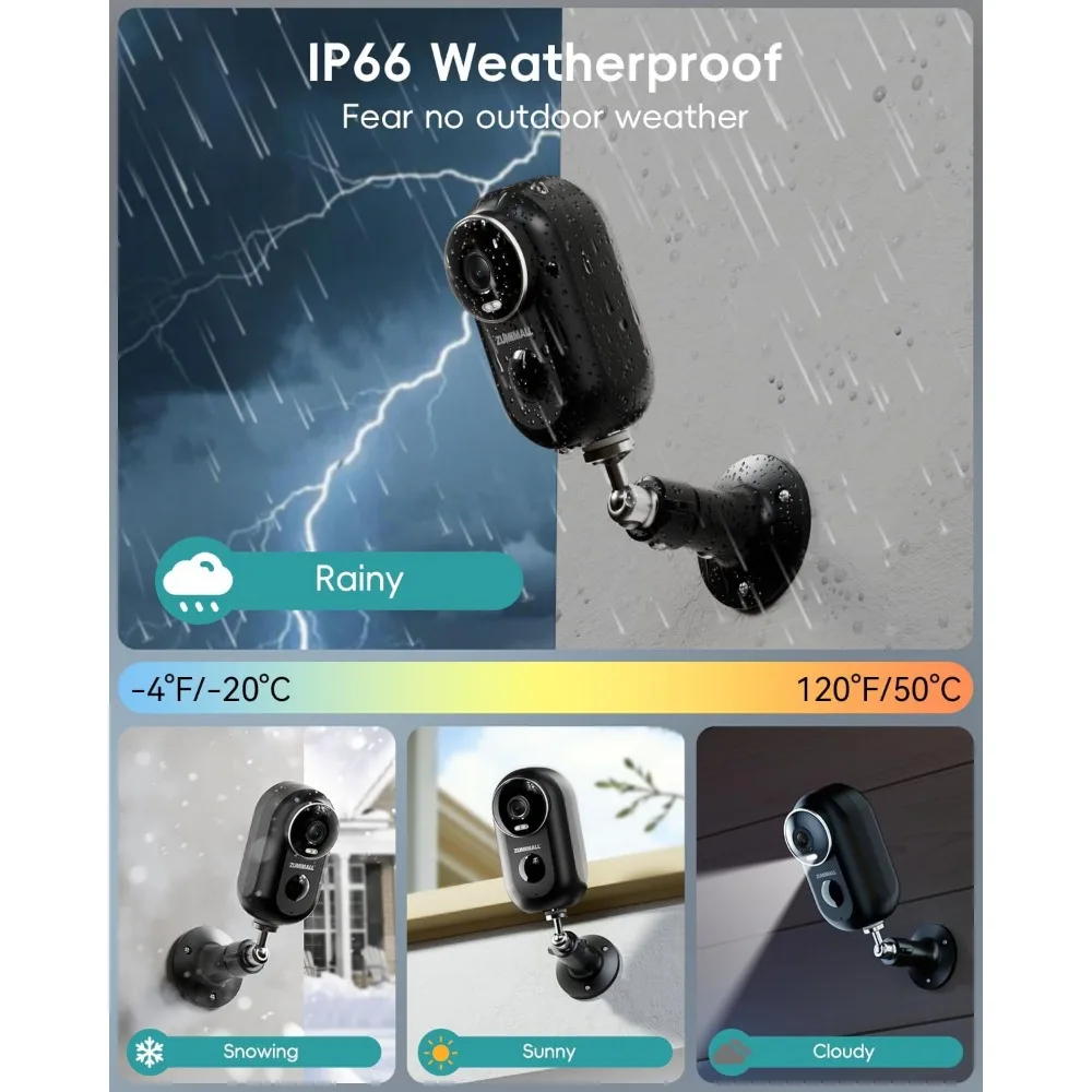 zonne-beveiligingscamera's draadloos buiten, 2 verpakkingen, zonnecamera buiten draadloos, 2,4 g wifi-batterijcamera, 3mp kleurennachtzicht