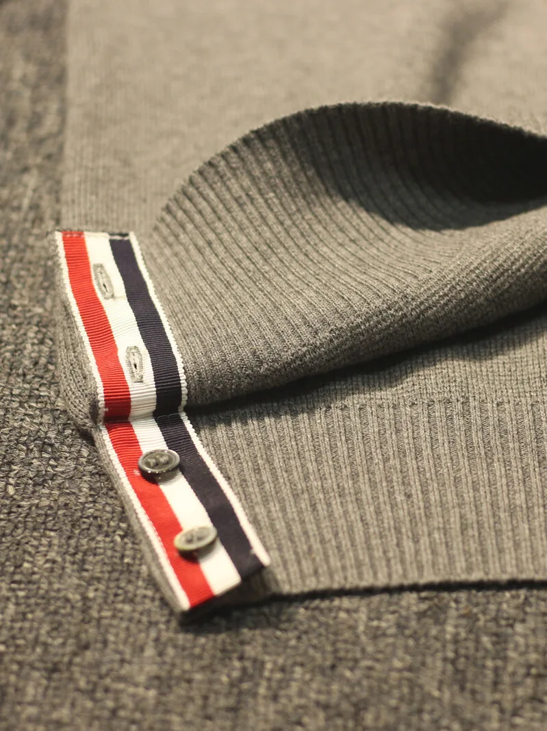 High-End Cotton Yarn round Ne Sweater Four Bar Men's Knitted irt Faionable Spring Autumn Straight Cut Casual Sle