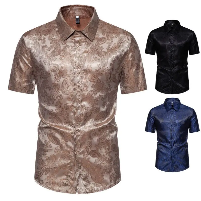 

2024 European Summer New Men's Shirt with Cashew Nut Print Fashion Daily Casual Polo Neck Short Sleeve Shirt