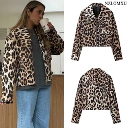 2024 Leopard Print Cropped Jacket Women Zipper Long Sleeve New In Jackets Streetwear Spring Women's Moto Biker Jacket