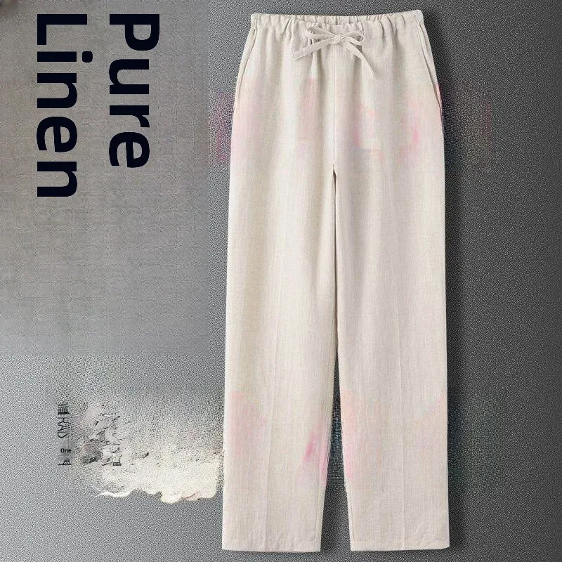 

Мужские летние повседневные брюки из льна и хлопка, тонкие, прямые, длинные, в стиле ретро, для ежедневной носки, удобные, дышащие