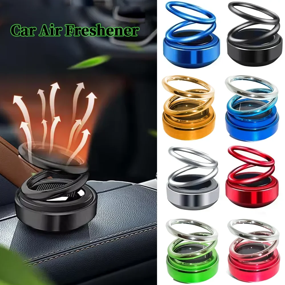 Solar Powered Car Air Freshener Double Ring Floating Car Fragrance Auto Rotating Vehicle Decor Alloy Material Reusable Perfume