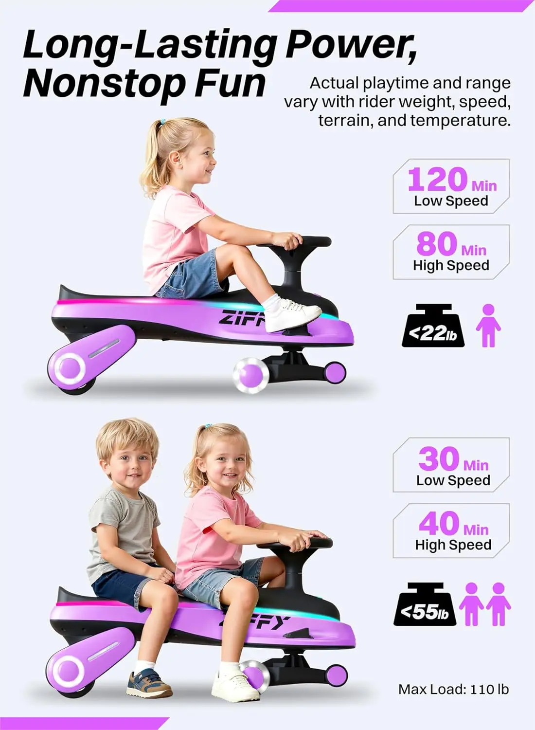 JOYFY 6V 5.5A Electric Wiggle Car with Pedal Light-Up Rechargeable Battery 2-in-1 Swing Car 2 Speed Ride-On for Kids Ages 3+