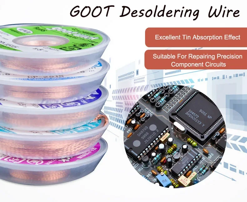 GOOT-Desoldering Wick com Fio De Cobre Trançado, Ferramentas BGA Solda Removedor De Pasta, Original, Alta Qualidade, CP2015, 1515, 3015, 3515, 2515