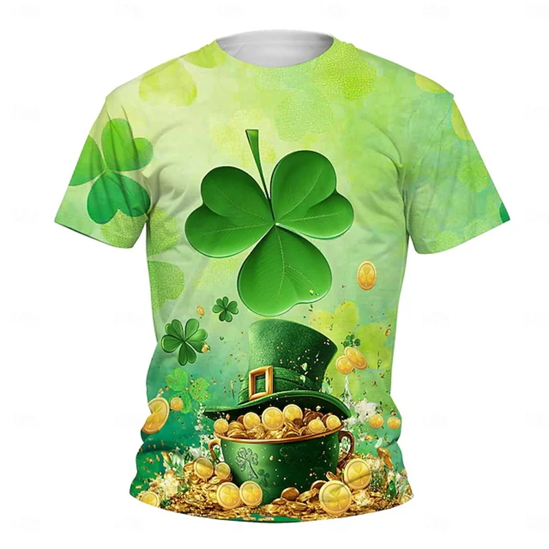 Irish St. Patricks Day 3D Print Lucky Four-leaf Clover T Shirt For Men Women Summer T-Shirts Harajuku Green Tees Oversize Tops