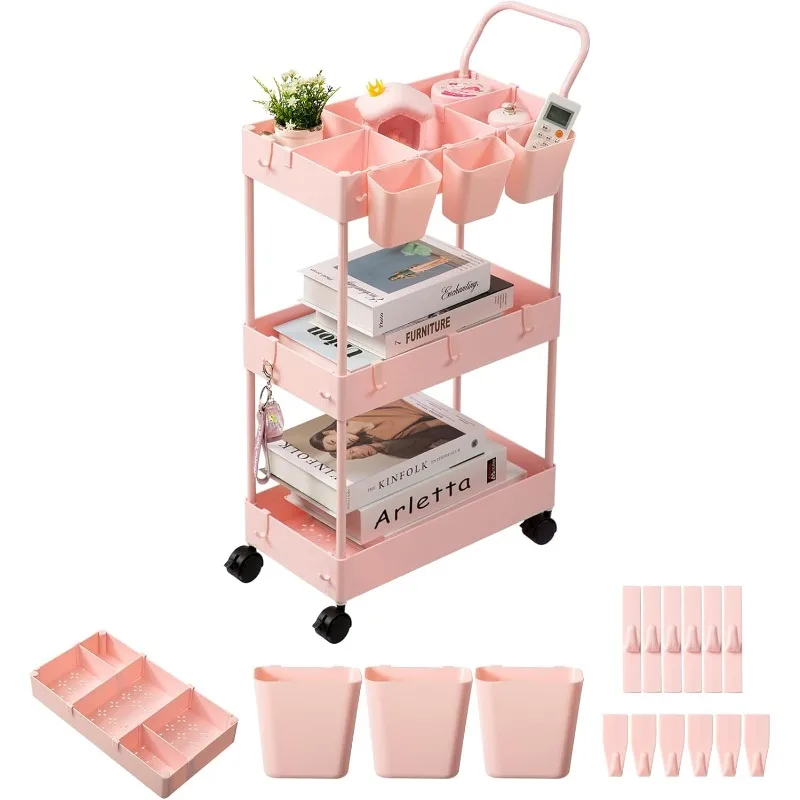 Storage Cart, 4 Tier Narrow Rolling Storage Cart with Wheels Dividers Bathroom Cart Organizer Slim Laundry Cart with