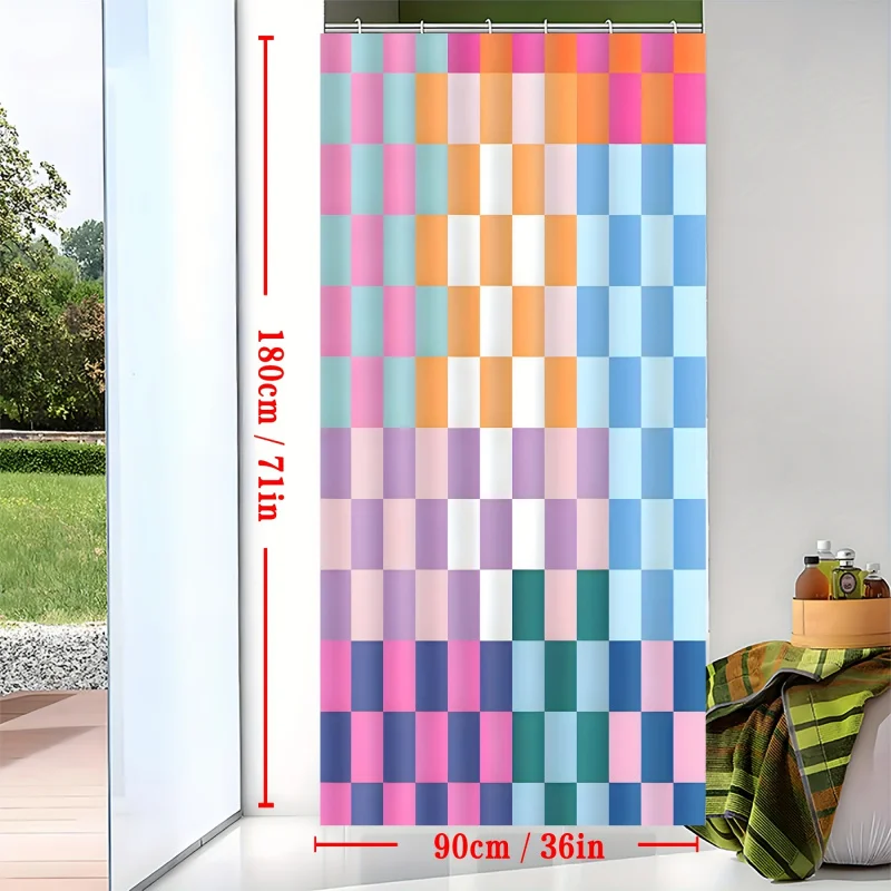 1pc Retro Plaid Shower Curtain in Five Colors Geometric Modern Rainbow Minimalist Fashion Simple Bright Aesthetic Home Bathroom