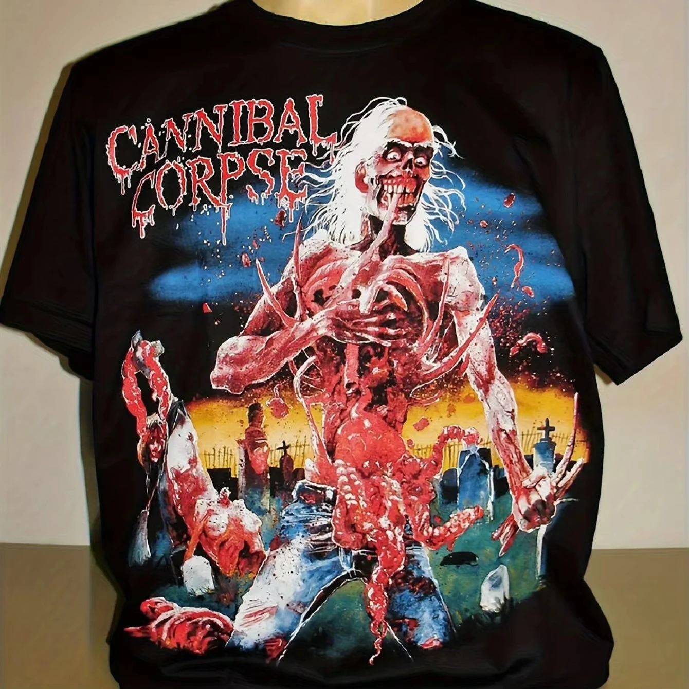 Camiseta para Hombre Cannibal Corpse Devouring Revival, Camiseta con Estampado de Death Metal, Ropa de Ocio al Aire Libre con Temática de Terror