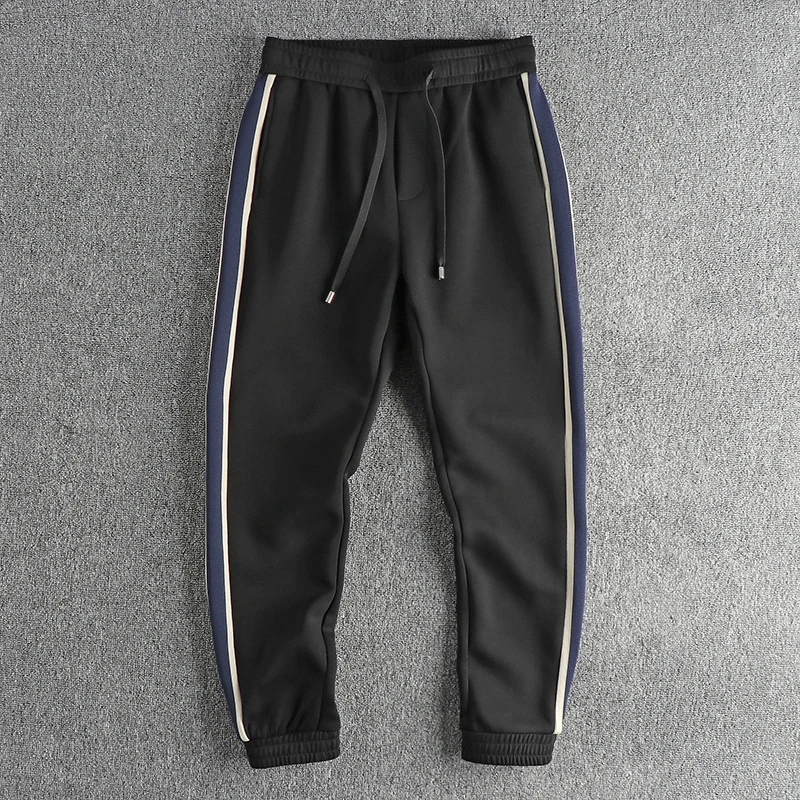 

Autumn and winter thick side stripes splicing design sense of casual sweatpants men all fashion slim sports ankle pants