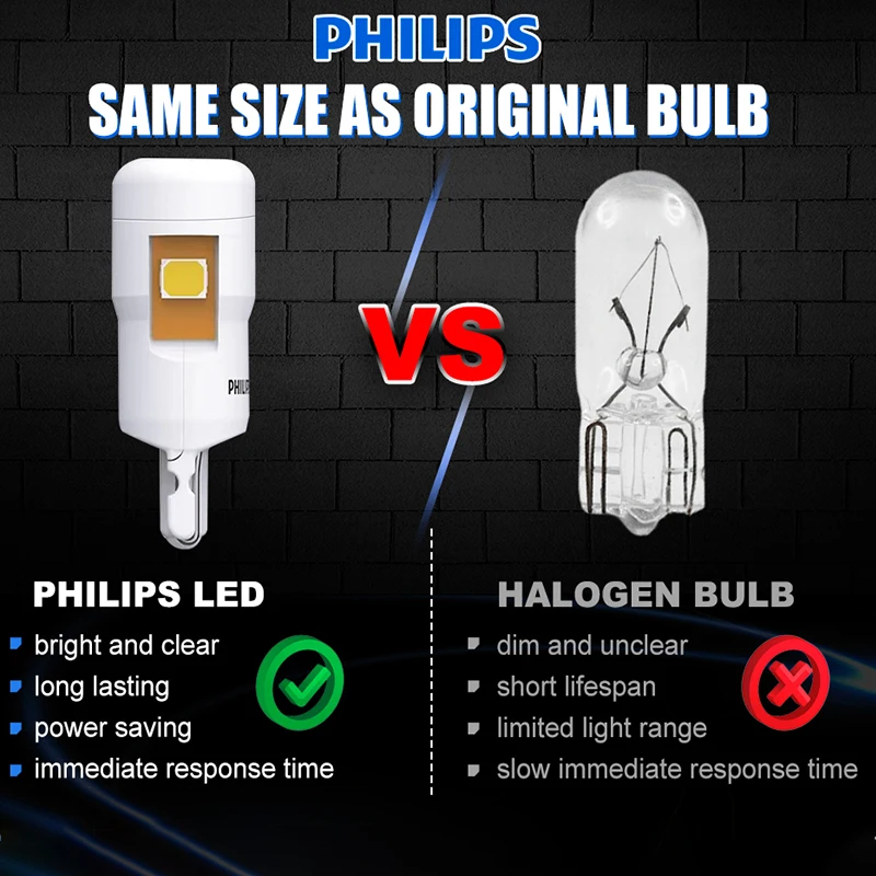 فيليبس Ultinon Pro12961 LED T10 W5W 6500K أبيض بارد نمط جديد سيارة الداخلية/وقوف السيارات ضوء بدوره إشارات مصابيح 11961CU31B2 ، زوج