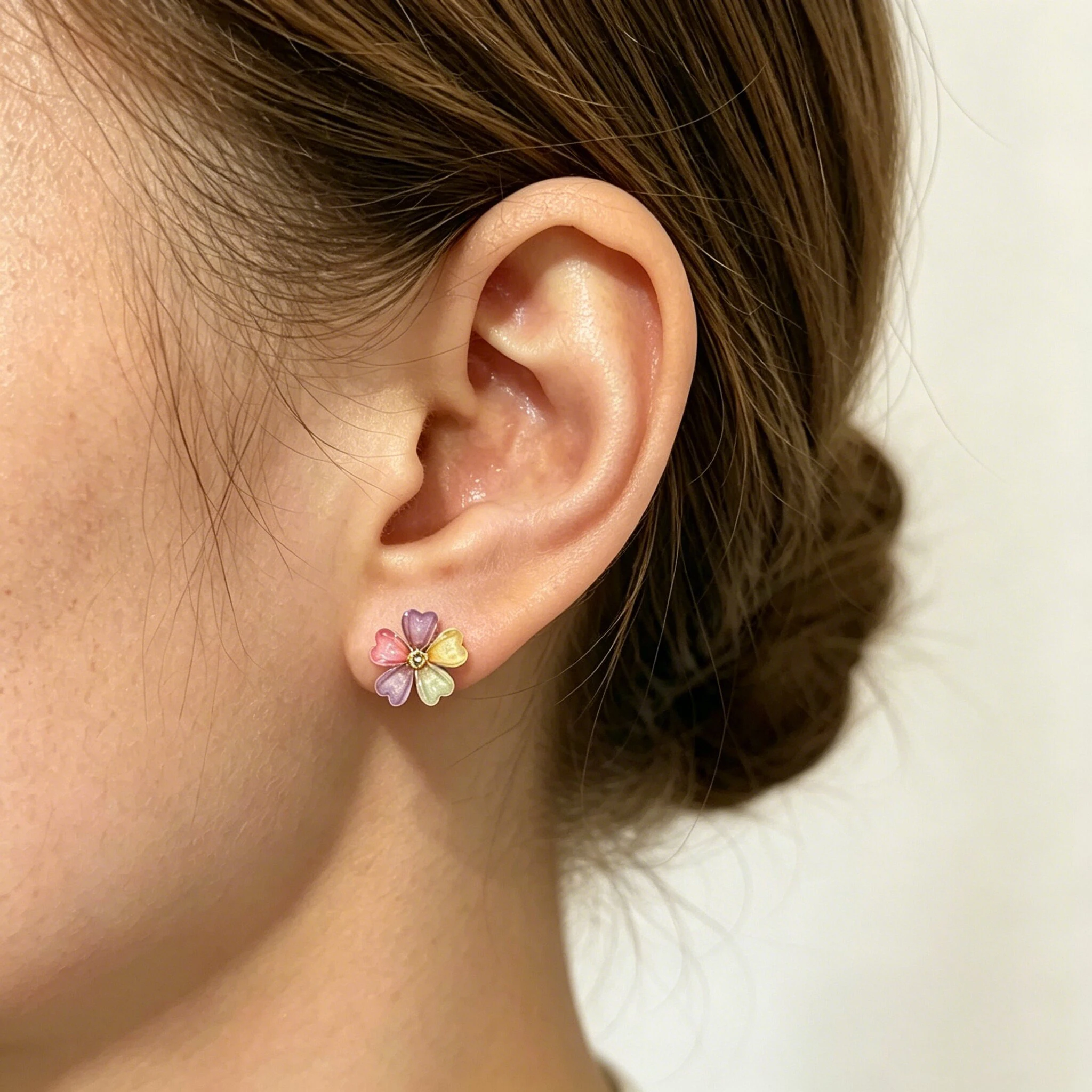 Colorful Flower Stud Earrings for Women Rhinestone Folded Florals Korean Fashion Sweet Petals Irregular Female Earrings Jewelry