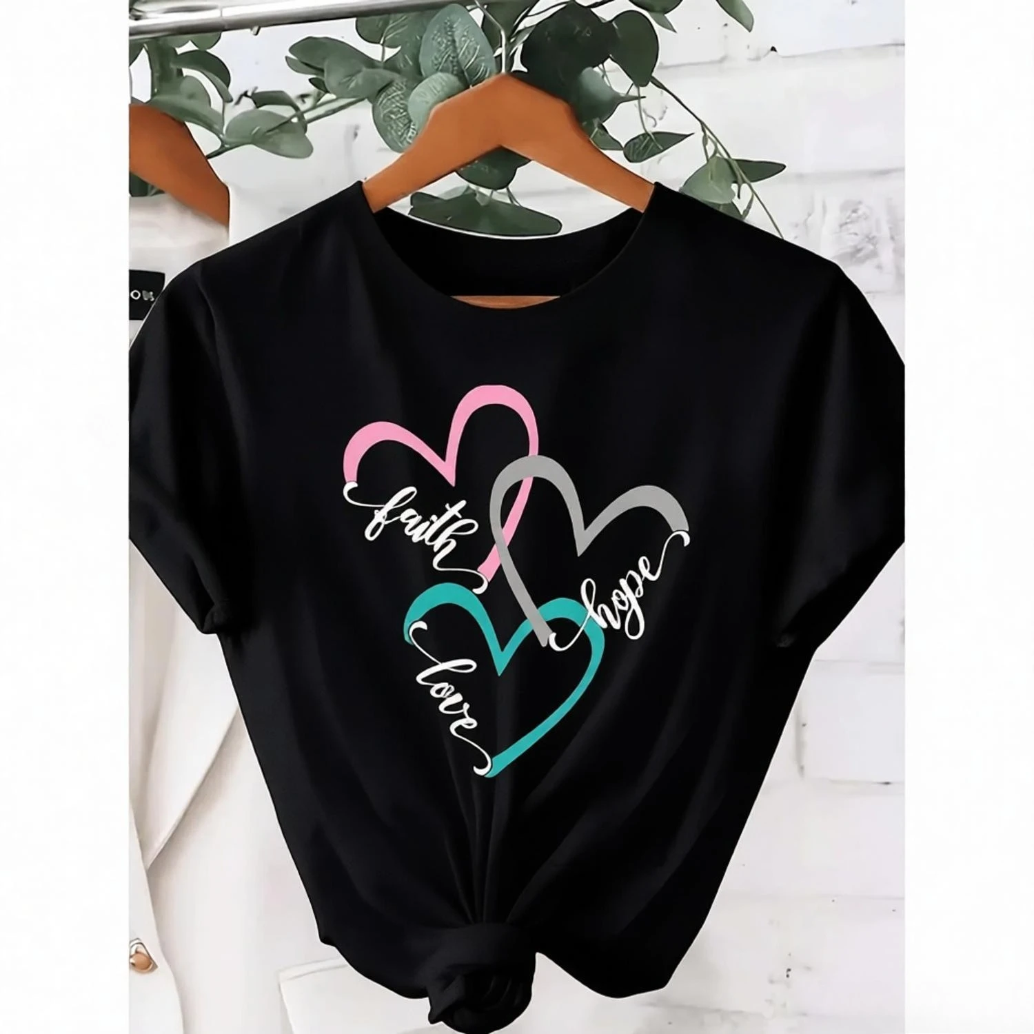 Women's Faith Love Hope Graphic T-Shirt Casual Oversized  Top with Short Sleeves Clothes Summer Aesthetics Tops Free Shipping