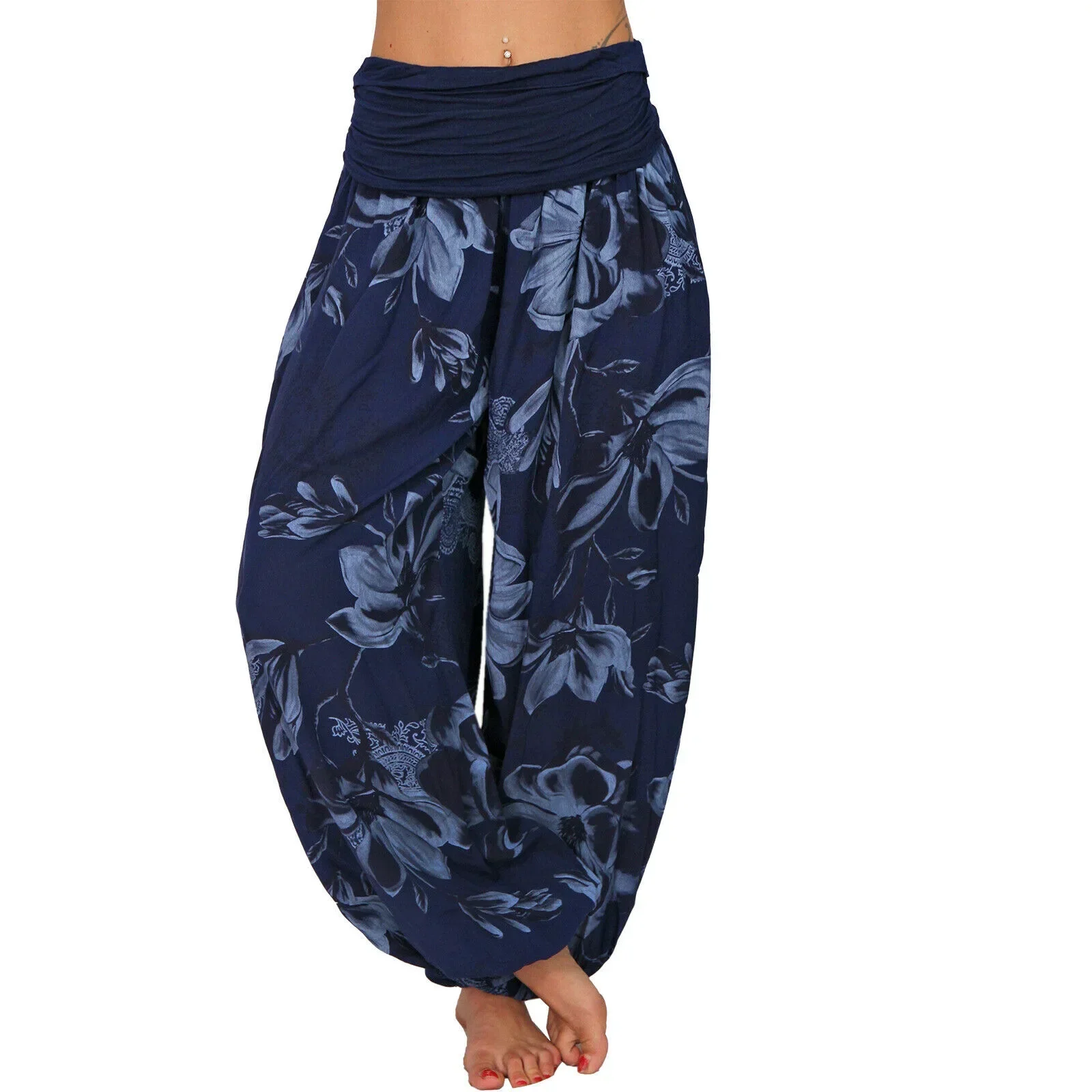New Summer Women's Fashion Retro Harlan Wide Leg Pants Personality Print Loose Pants Casual Women's Wide Leg Pants