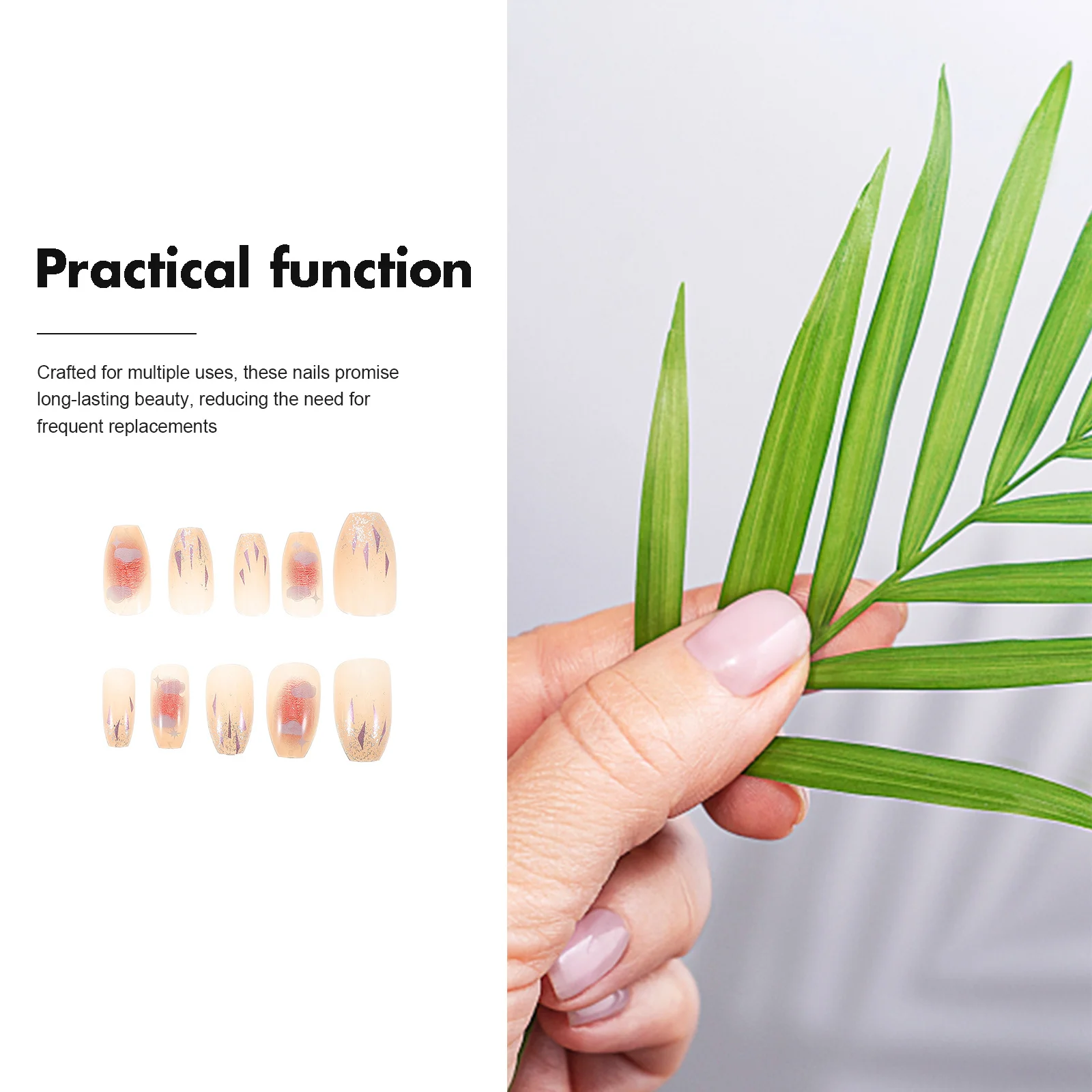 เล็บปลอมแบบกดติด 24 ชิ้น ใส ฉ่ำวาว แบบเต็มเล็บ ใช้ซ้ำได้ ทำจากอะคริลิก ลายเมฆโรแมนติก ติดง่าย