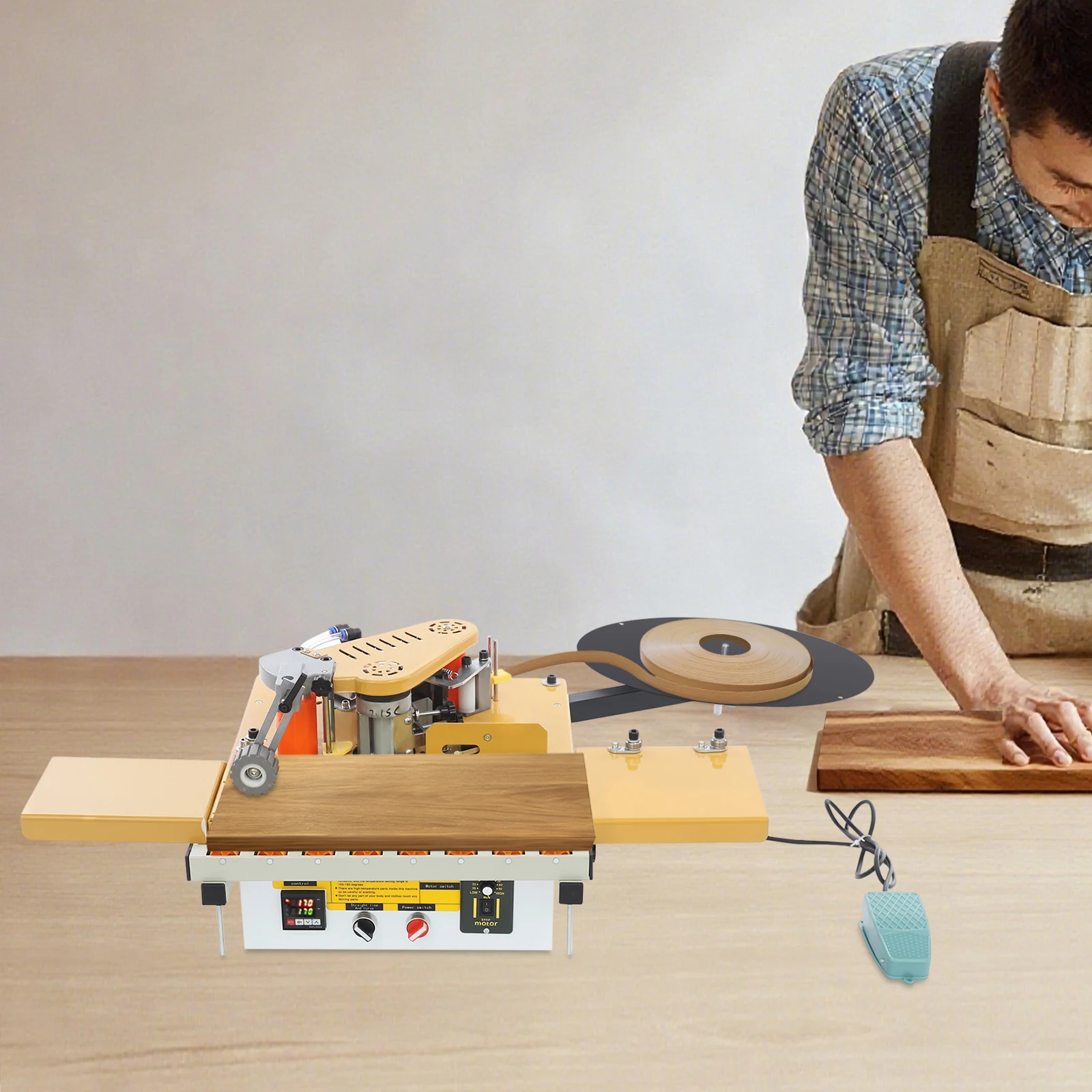 Yellow Woodworking Edge Bander Curve Straight Edge Banding Machine Woodworking Edge Banding Machine Furniture Manufacturing