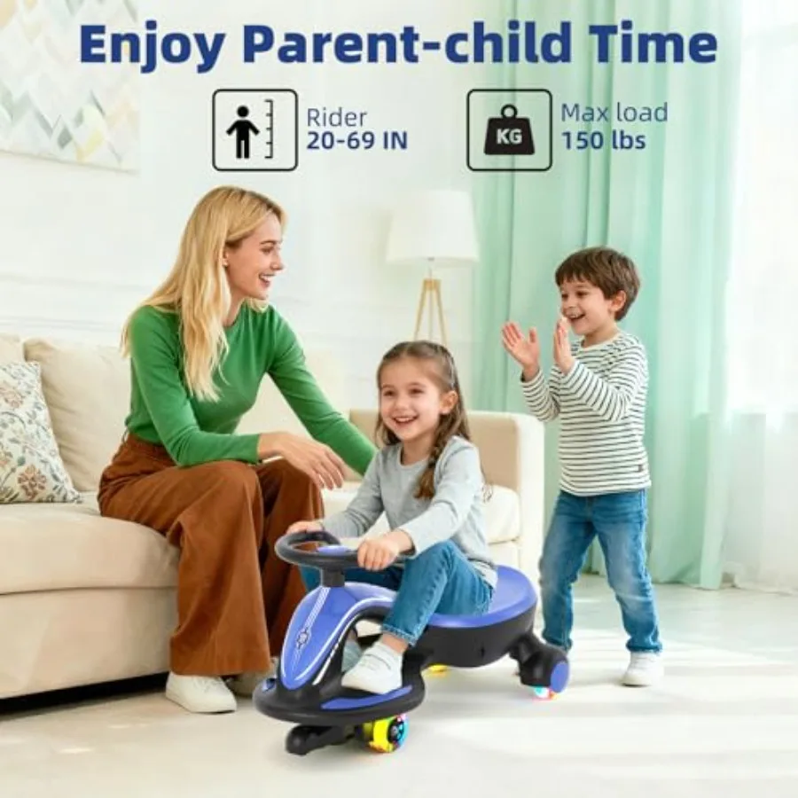 Electric Wiggle Car Ride On Toys for Kids 3+ Years Old Electric Vehicles for Toddler Boys Girls with Rechargable Battery Powered Pedal Anti-Rollover Wheels with Lights (Blue)