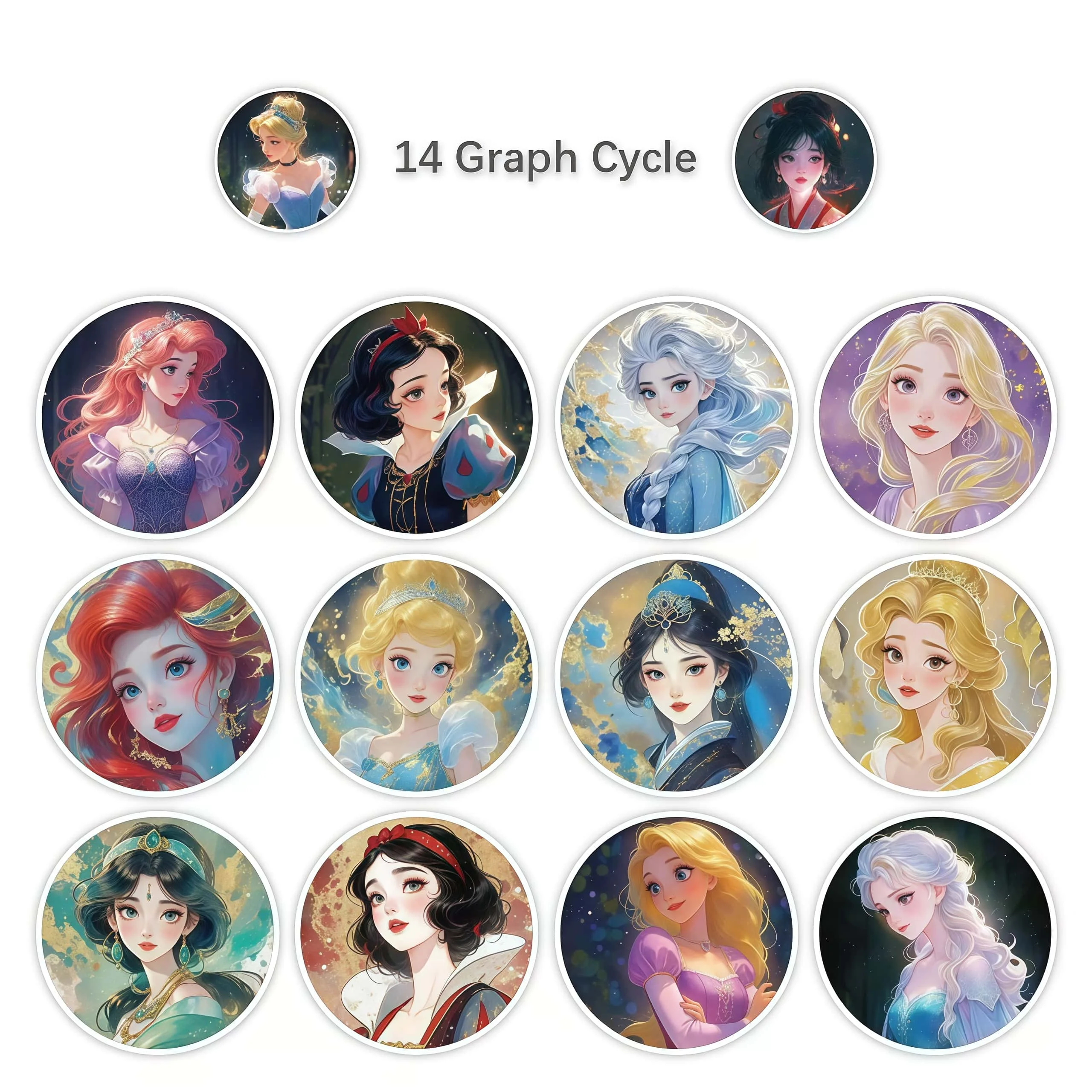 500Pcs Disney Princess Aesthetic Style Sticker Roll, Beautiful Cartoon Princess Decals for DIY, Journal & Gift Embellishment