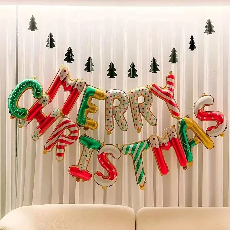 1 Juego de pancarta de globos de Feliz Navidad, señalización de estilo festivo, decoraciones para fiesta de Navidad, pancarta de globos de aluminio de 16 pulgadas
