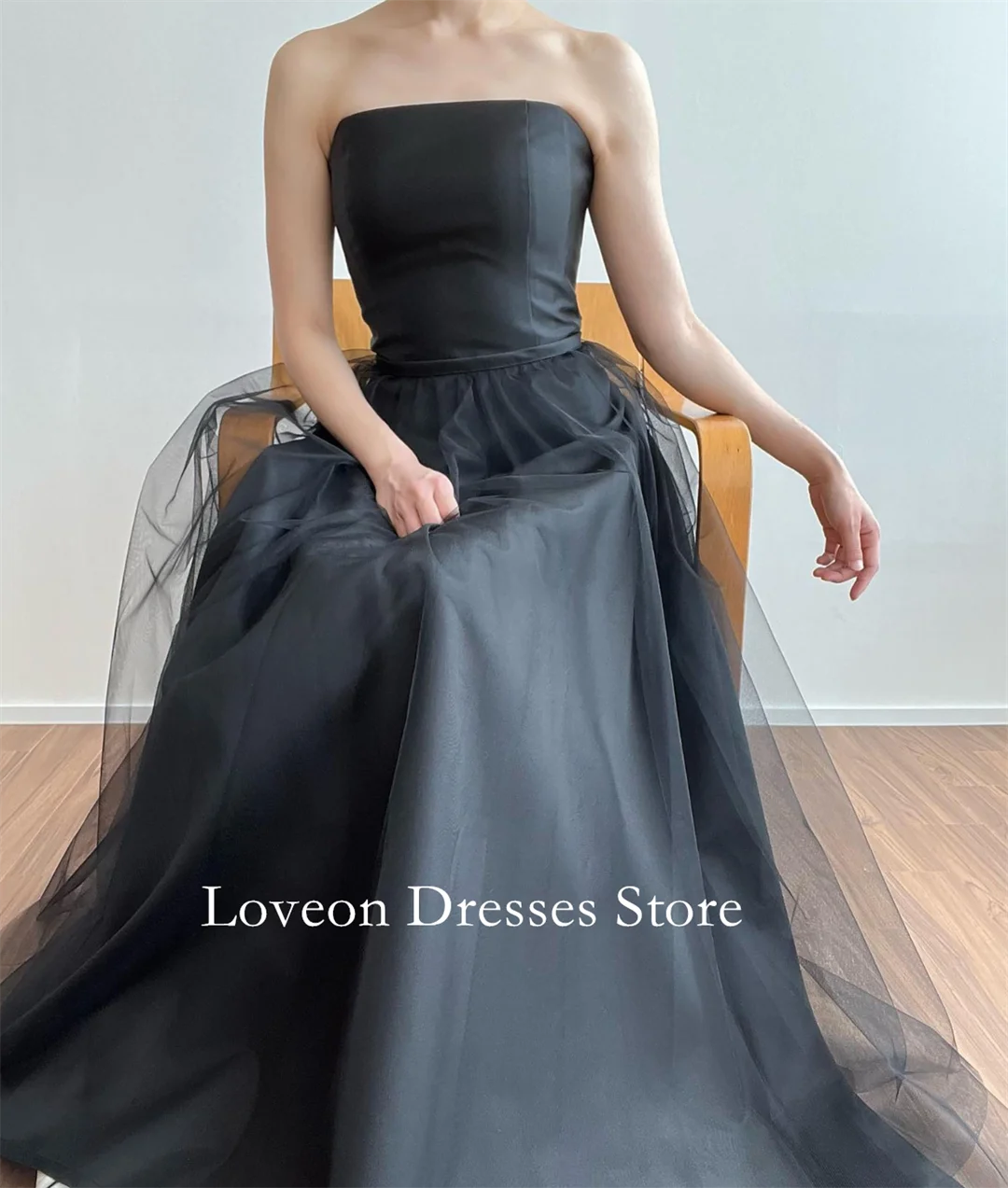 Sem alças preto formal vestidos de noite até o chão sem mangas elegante estilo coreano personalizado elegante baile de formatura crescidos festa feminina