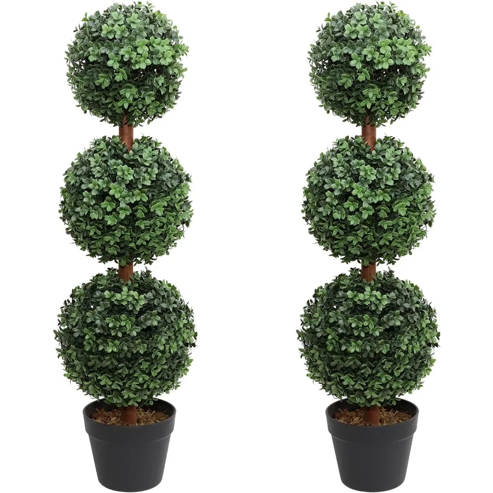 

Artificial Crown Flower Ball Tree, 35 Inch Fake Crown Flower Three Ball Tree, Keep Natural 2 Packs of Indoor Potted Fake Plants