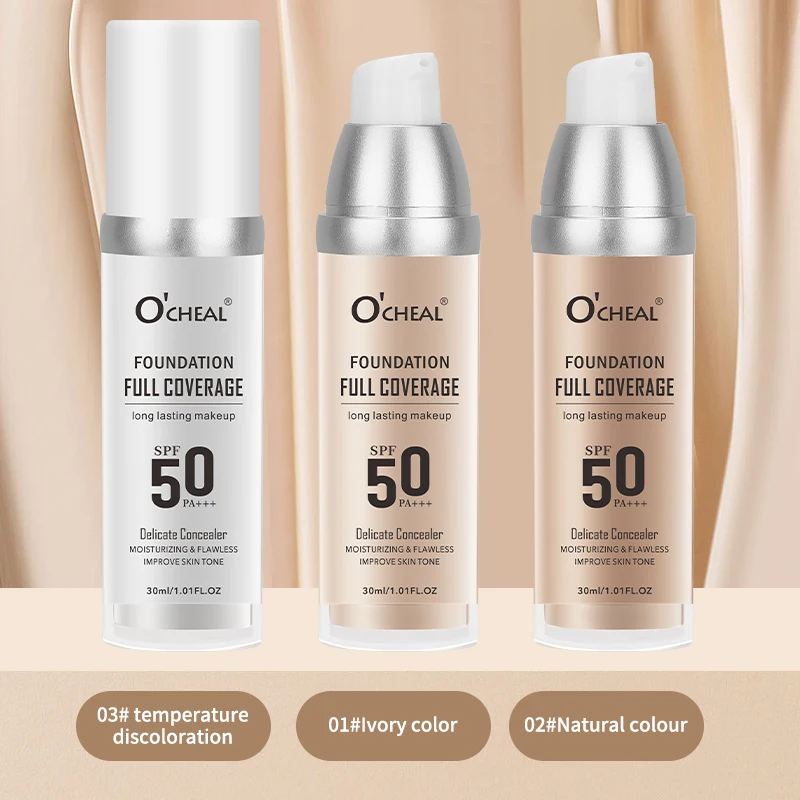 O‘CHEAL 50PA+++ Liquid Foundation Cream Lasting Coverage Makeup Concealer Moisturizing Bright Skin Tone Hydrating Beauty Cream