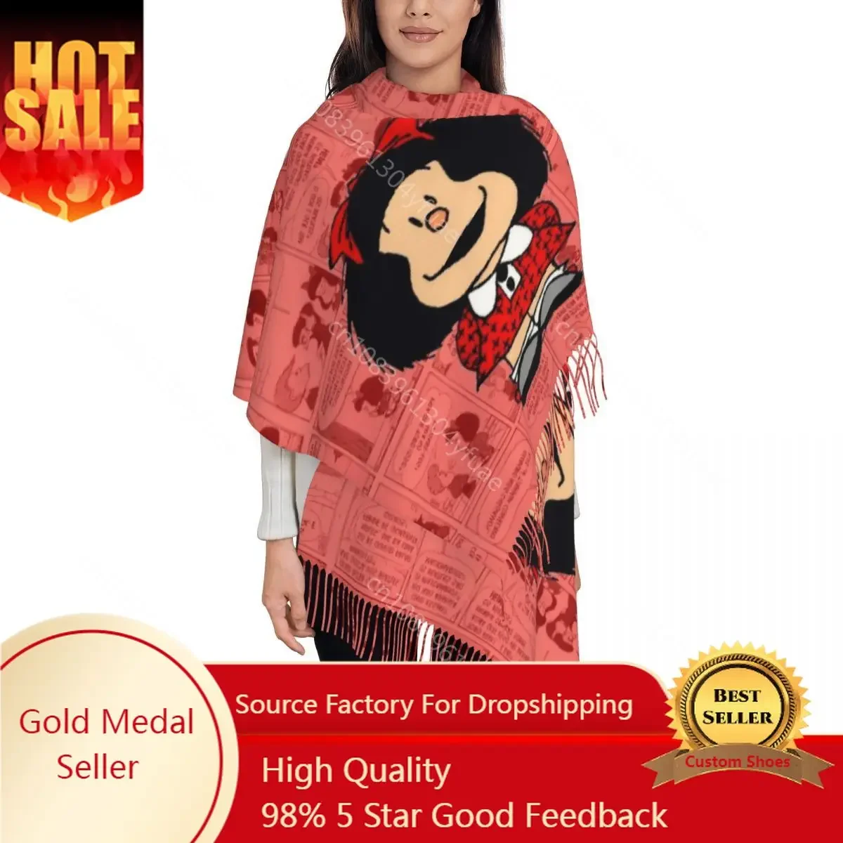 

Mafalda Cartoon Scarf for Women Winter Fall Pashmina Shawls and Wrap Anime Large Shawl Scarf for Daily Wear