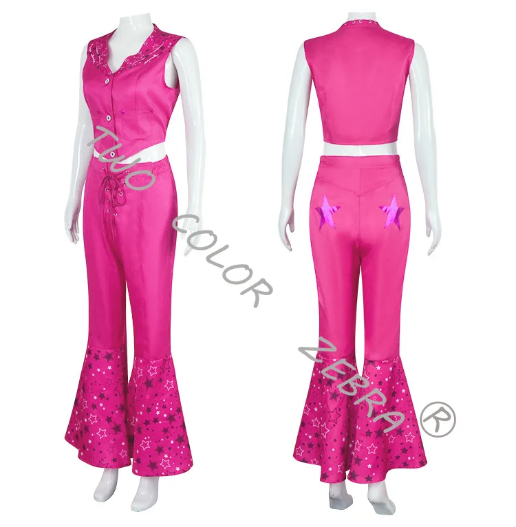 Movie Pink Barbiecore Princess Cowgirl Cosplay Costume Western Outfit with Hat Vest Pants Scarf for Halloween Stage Performance view 5