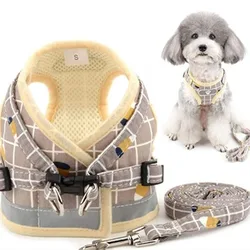 Tank Top Reflective Plaid Dog Outdoor Chest Strap Set Breathable Dog Rope Cat Supplies Pet Outdoor Anti Loss Traction Rope