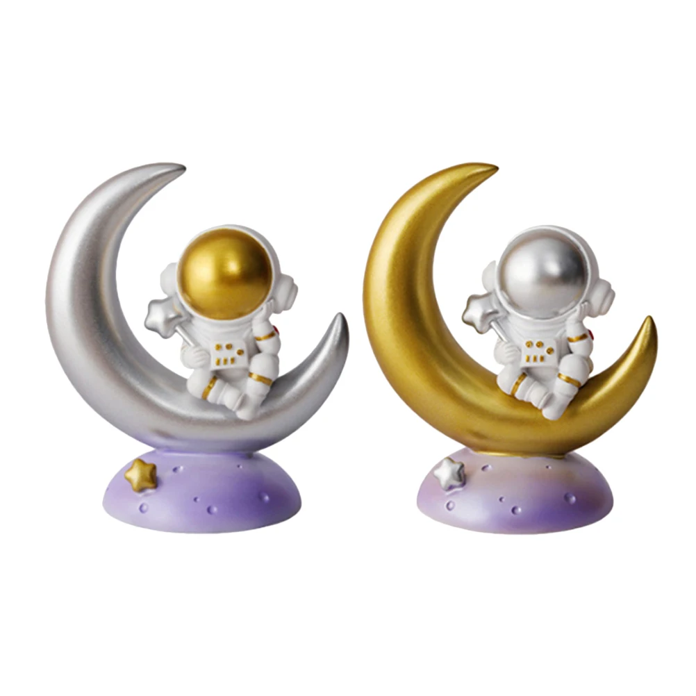 

2pcs Resin Spaceman Decor Astronaut Statues Desktop Adornments Home Space-Saving Household Art Ornament Display