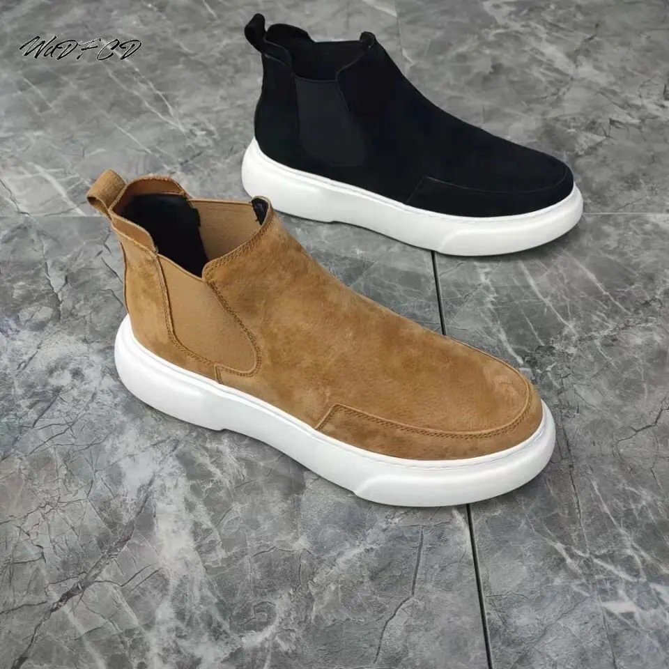 High Top Sneakers Men Winter Plush Boots Fashion Casual Nubuck Leather Breathable Height Increased Flat Platform Running Shoes