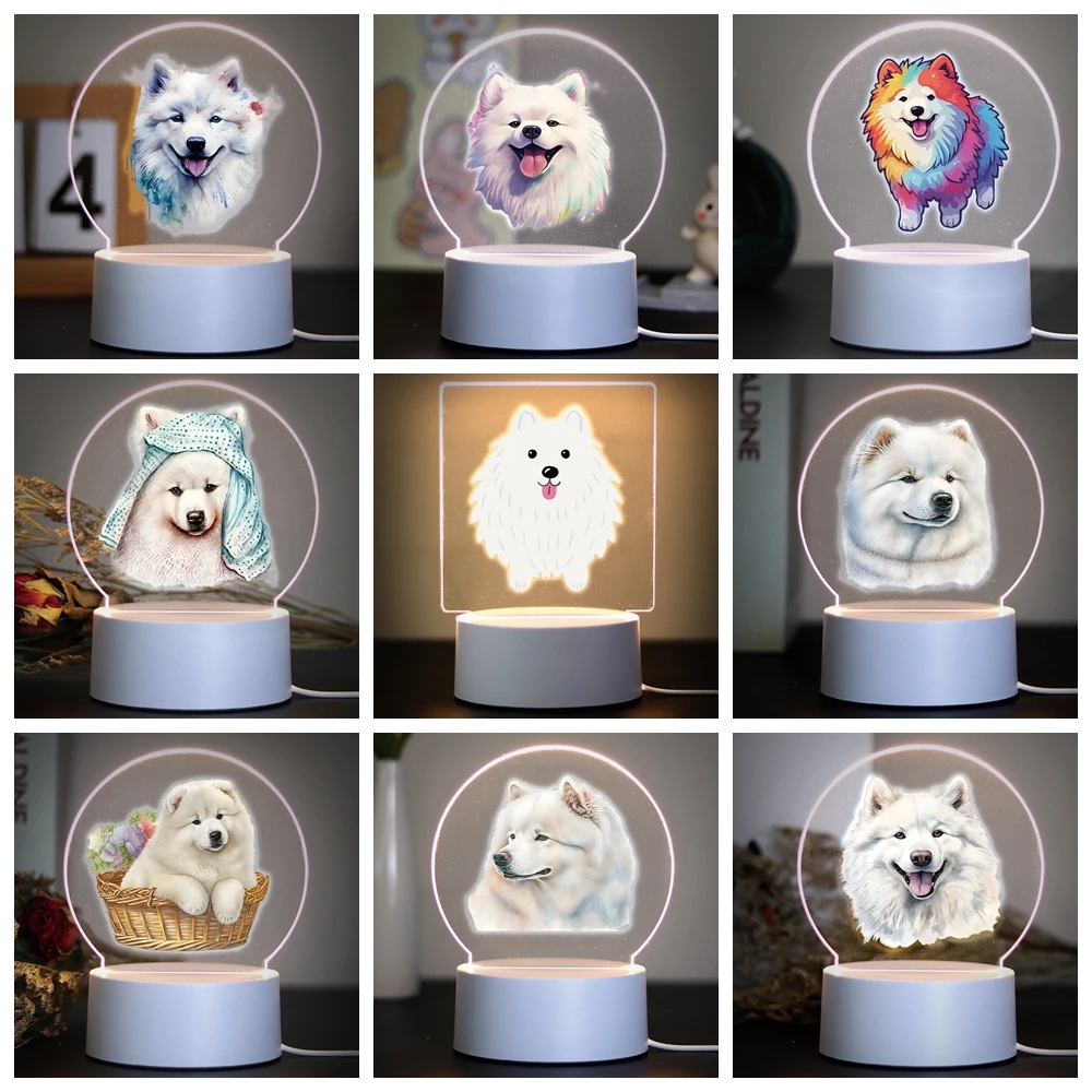 Luz de noche samoyedo 3D, lámpara de ilusión, lámpara de mesita de noche, luces de noche recargables para perros, regalo de Navidad para niños